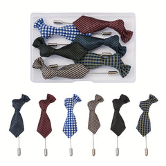 6pcs Polyester Striped Tie Brooches Mixed Colors Suit Shirt Lapel Decoration Men