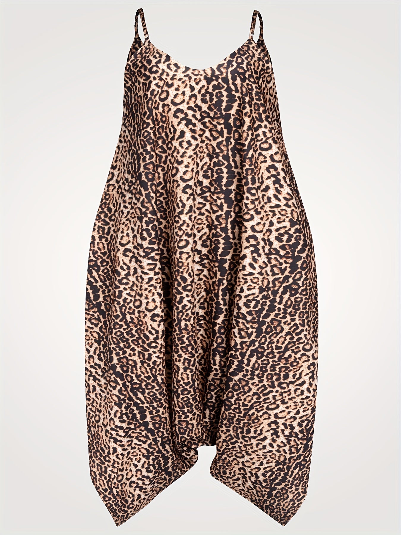  Leopard Print V Neck Harem Jumpsuit