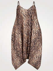  Leopard Print V Neck Harem Jumpsuit
