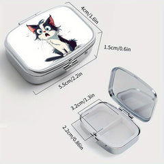Surprised Cat Print Two Compartment Pill Box Mini Portable Travel Outdoor Sports