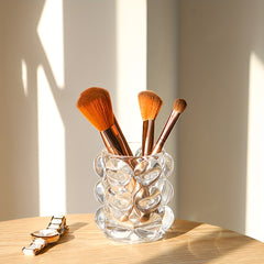 Transparent Pen Holder Round Glass Storage Bucket