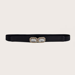 Square Crystal Buckle Belt Elastic Thin Girdle Waistband Women Coat Dress Belts