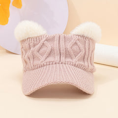 Plush Ears Baseball Cap Knit Hat Winter Gift For Her
