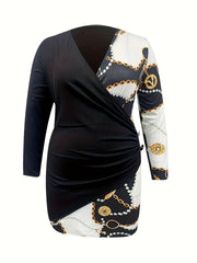  Colorblock Baroque Print Ruched Midi Dress