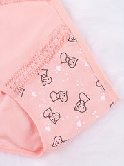 6 Pack Plus Size Panties Set Women's Plus Bow Knot Print Contrast Panel Panties