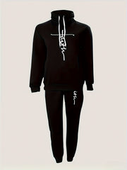  Women's Letter Print Hoodie & Pants Set