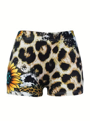  Sexy Shorts Women's Plus Art Leopard Sunflower Print