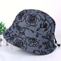 Vintage Rose Embroidery Bucket Hat Solid Short Brim Basin Hat UV Protection