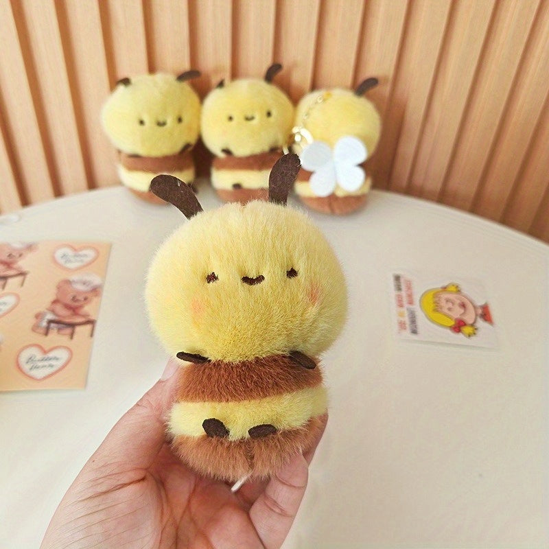 2pcs Cute Bee Plush Dolls 4 Inch Keychain Pendants for Collectors and Home Decor