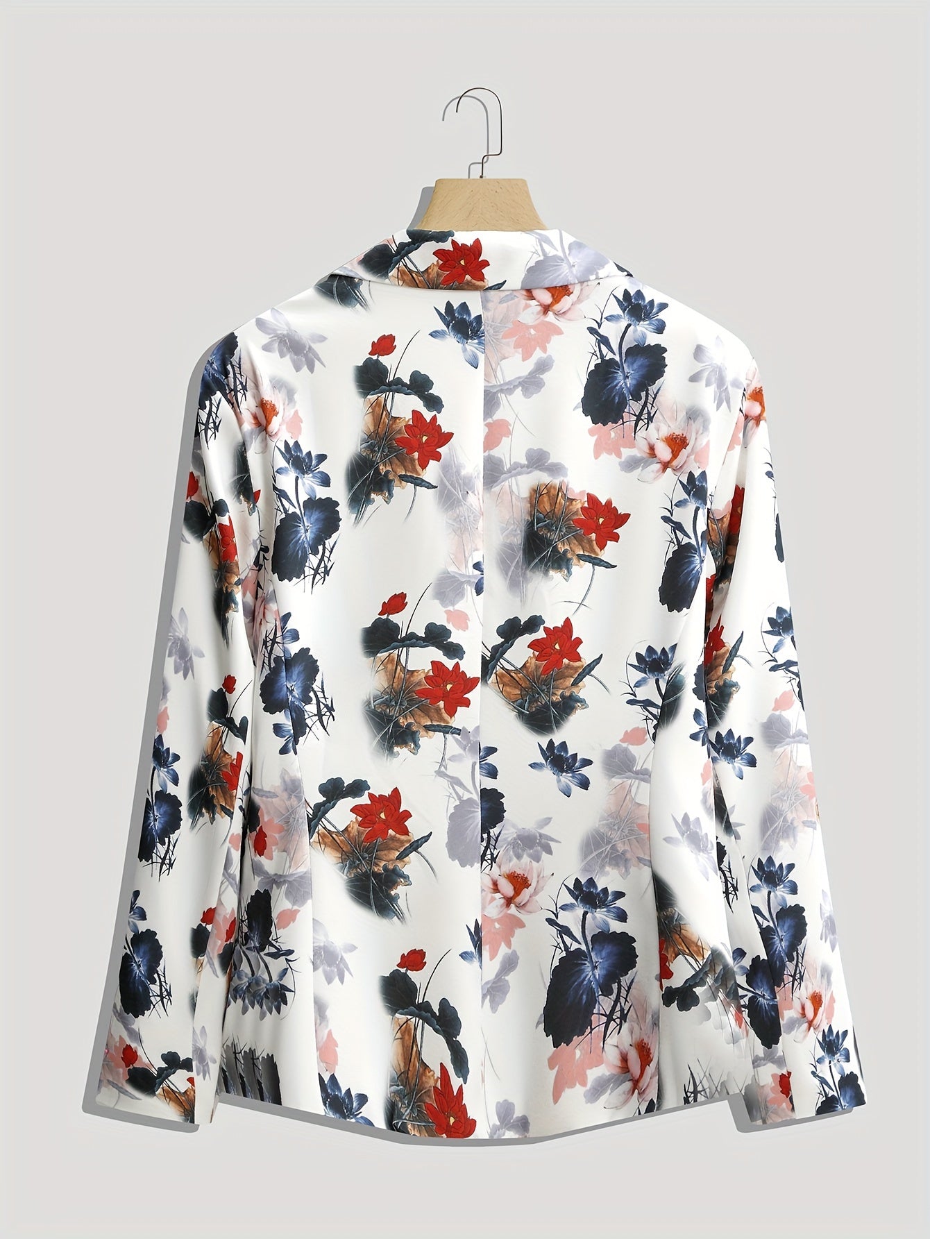  Floral Print Long Sleeve Slim Fit Blazer With Pockets