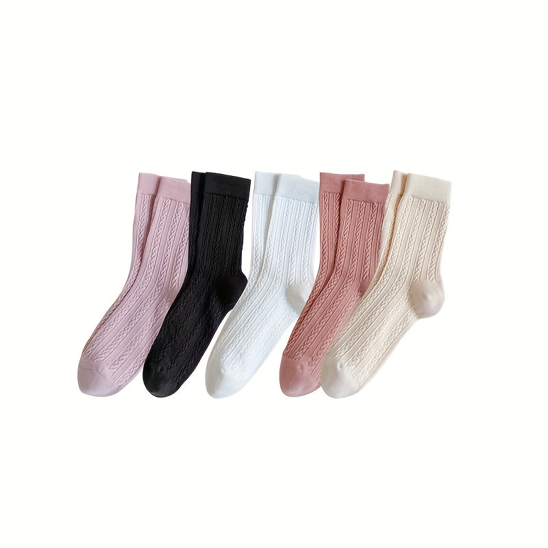 5 Pairs Twist Textured Socks for Women