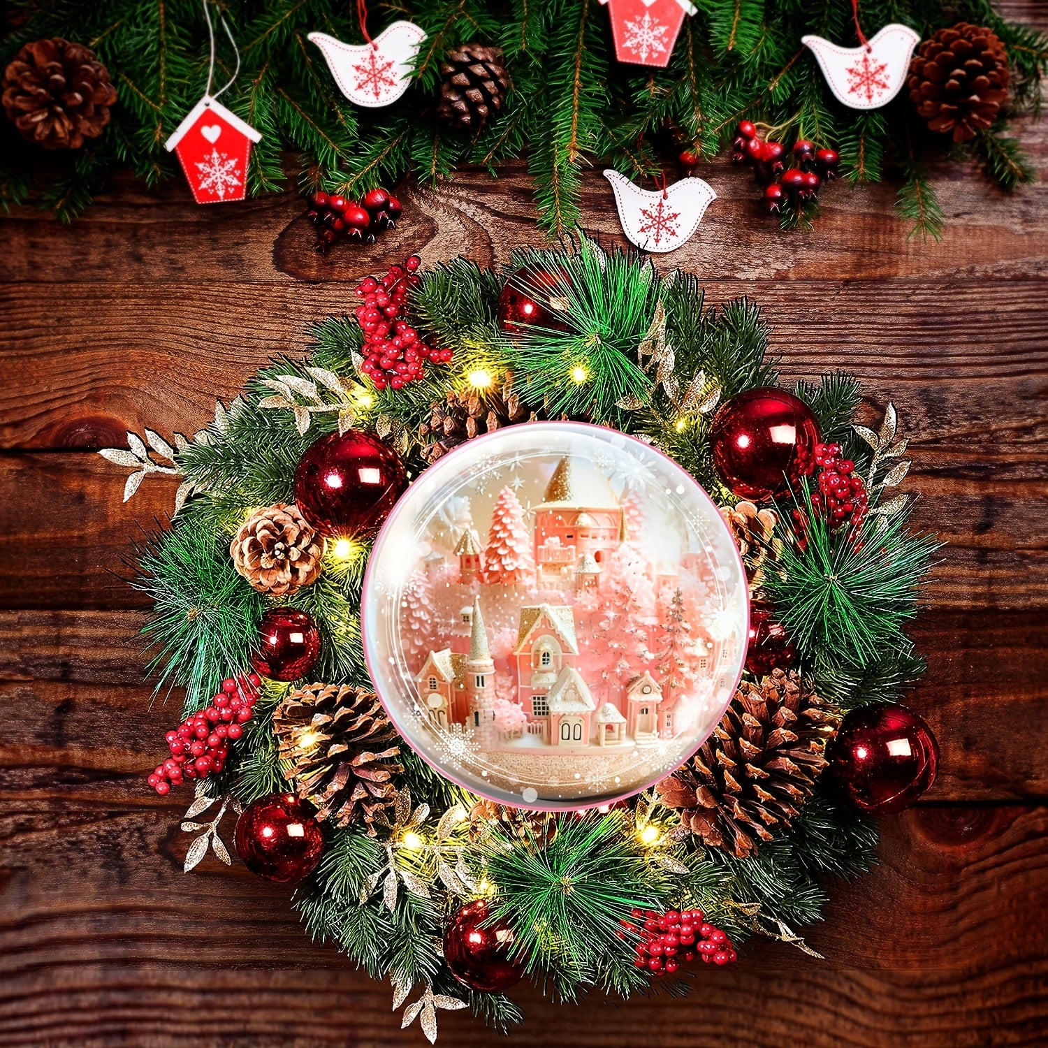 Pink Christmas Castle Suncatcher 3D Pink Window Wall Hanging Ornament