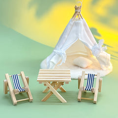 Deco Tent Wooden Table Chair Set BJD OB11 Maileg Dollhouse Play Accessories