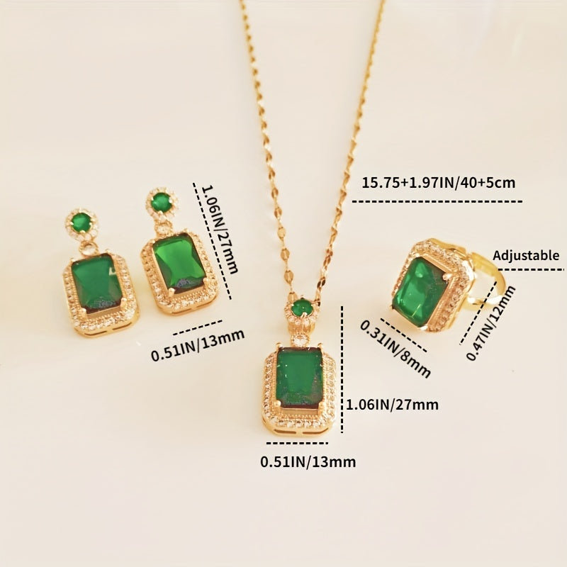 Zircon Jewelry Set Pendant Necklace Earrings Ring