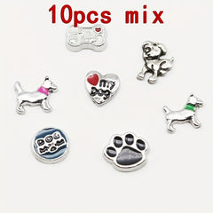 Pet Photo Frame Glass Charm I Love Dogs Dog Paw Bone Floating Animal 10 Pack