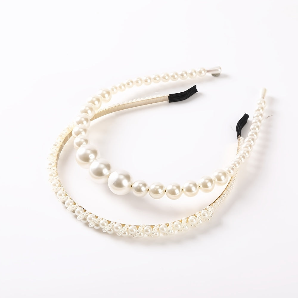 4PCS Faux Pearl Headbands for Women Rhinestones Hair Hoop Wedding Accessorie