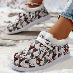 Christmas Print Snow Boots Women's Winter Lace-Up Flats Sneakers