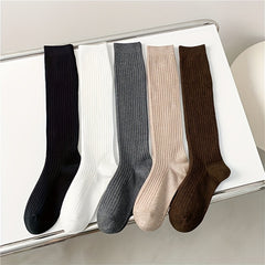 Solid Ribbed Knee High Socks Women's Stockings & Hosiery