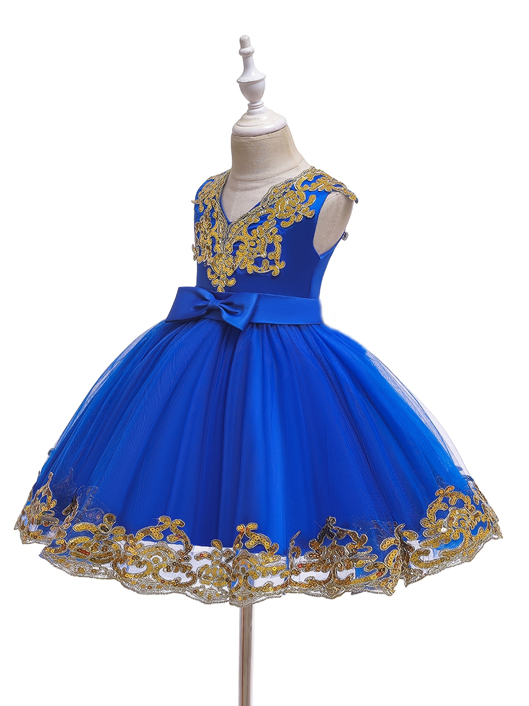Girls Sequin Embroidery Mesh Princess Dress for Piano Performance Wedding