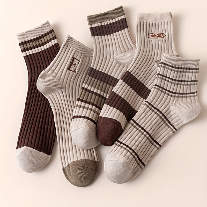 5 Pairs Letter Print Striped Socks Women's Stockings