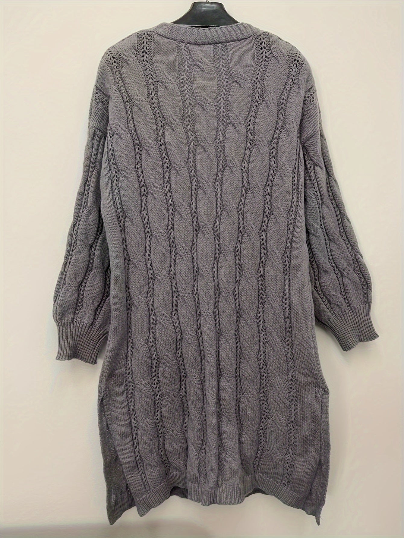  Casual Cardigan Women's Plus Solid Cable Long Sleeve
