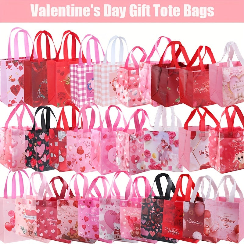 8pcs Valentines Reusable Gift Bags Treat Bags Handles Valentines Party Bags