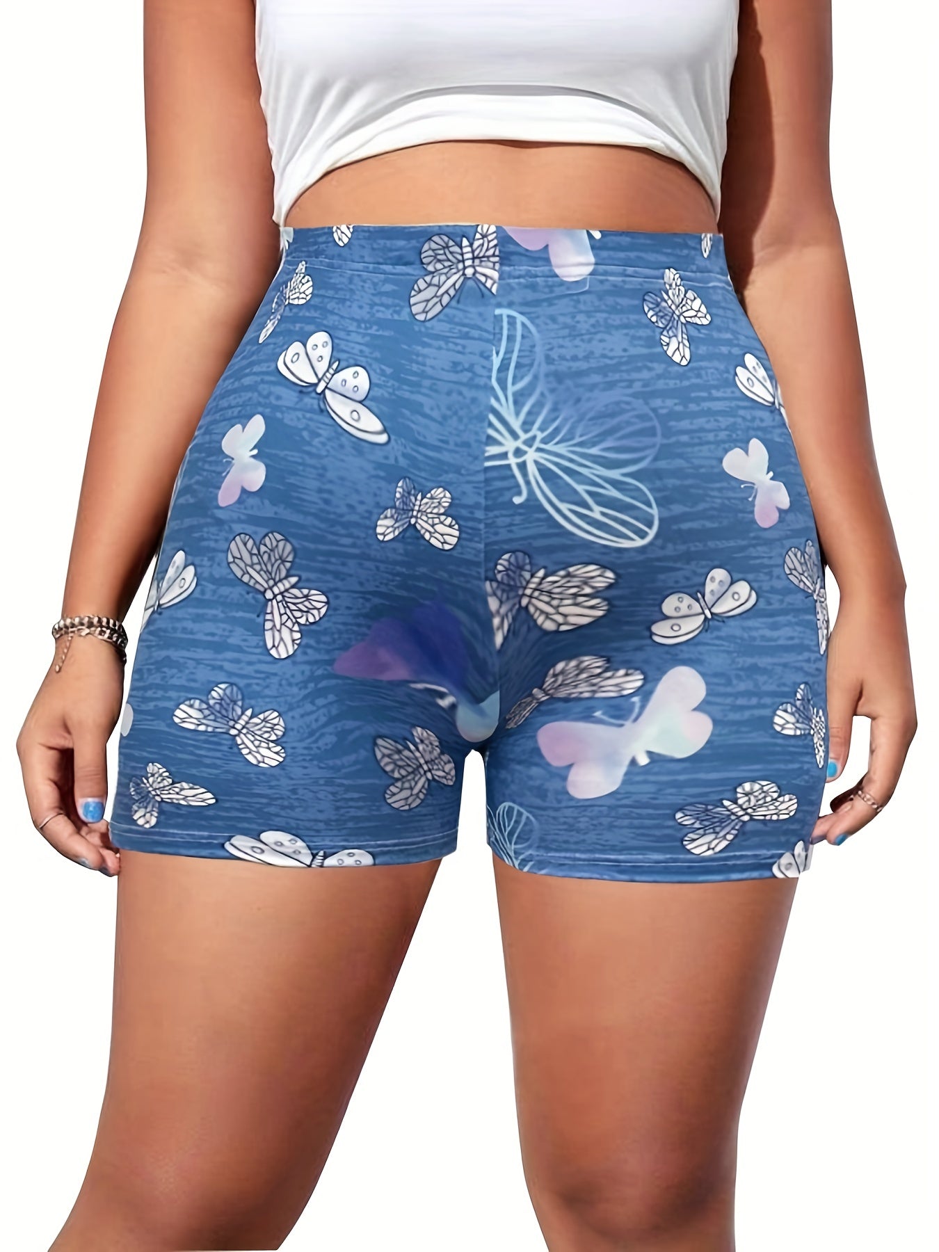  Butterfly Print High Rise Skinny Shorts