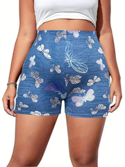  Butterfly Print High Rise Skinny Shorts
