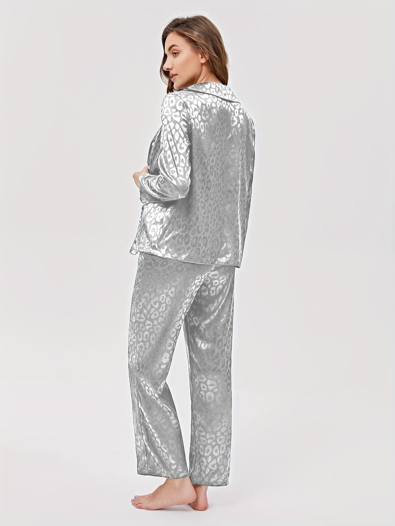 Leopard Print Pajama Set Long Sleeve Top & Pants