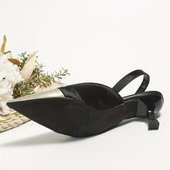 Women's Pointed Toe Slingback Kitten Heels Satin Sandals