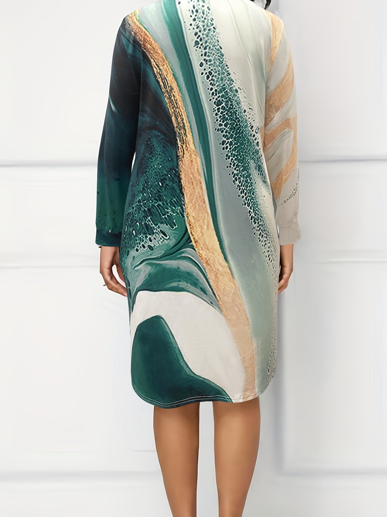  Marble Print Long Sleeve Tee Dress