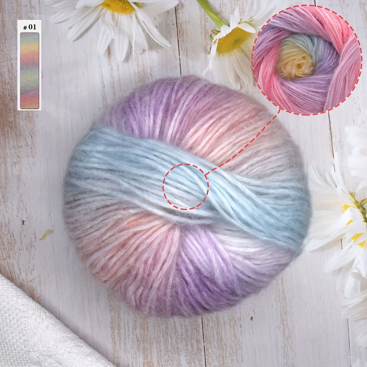 5pcs Mohair Hand Knitting Yarn DIY Crochet Scarf Shawl Sweater Rainbow 200m 50g