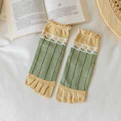 Floral Print Toe Socks 3D Textured Floor Socks