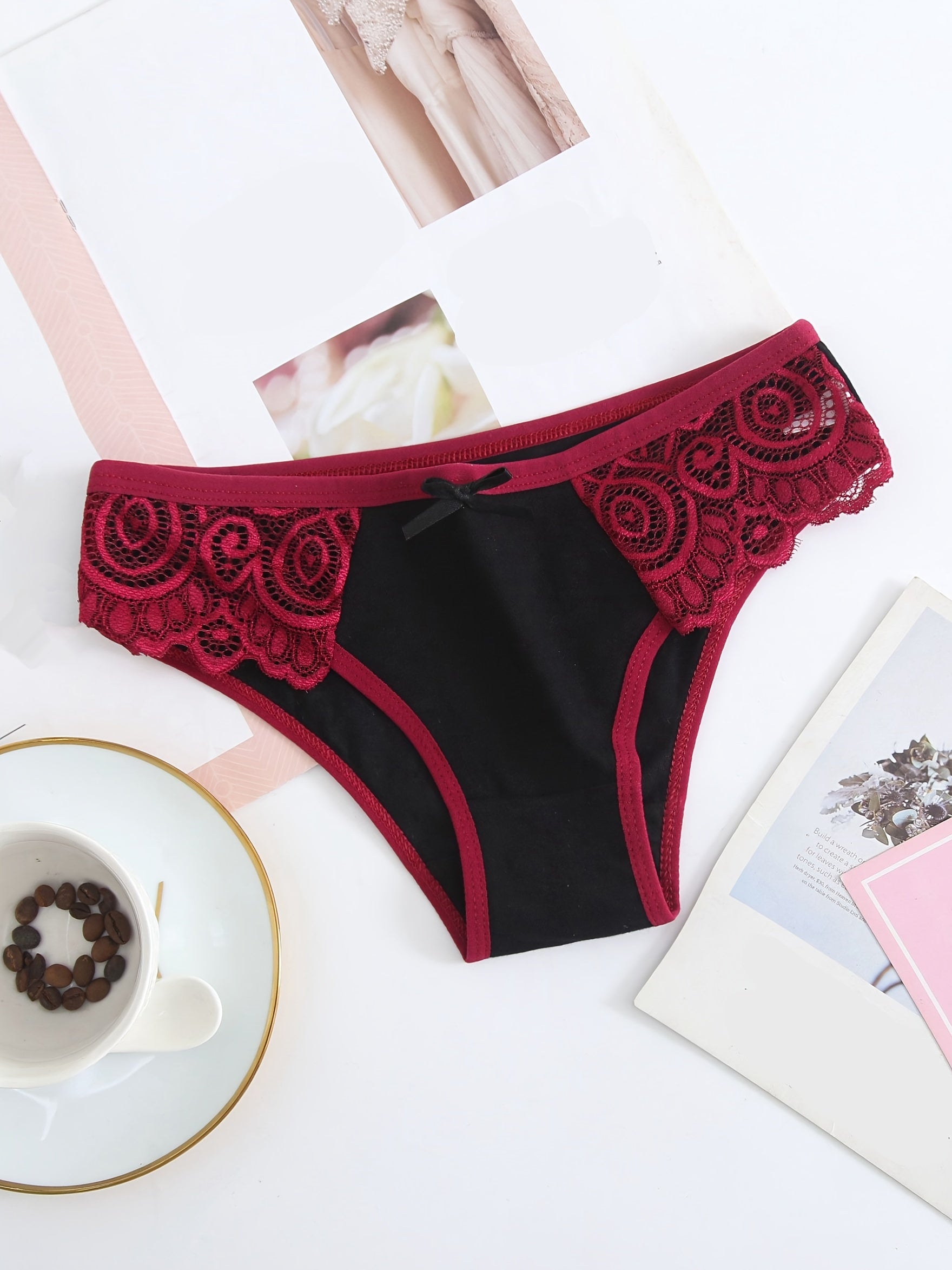 6 Pack Colorful Cotton Panties with Lace Trim Bikini Briefs