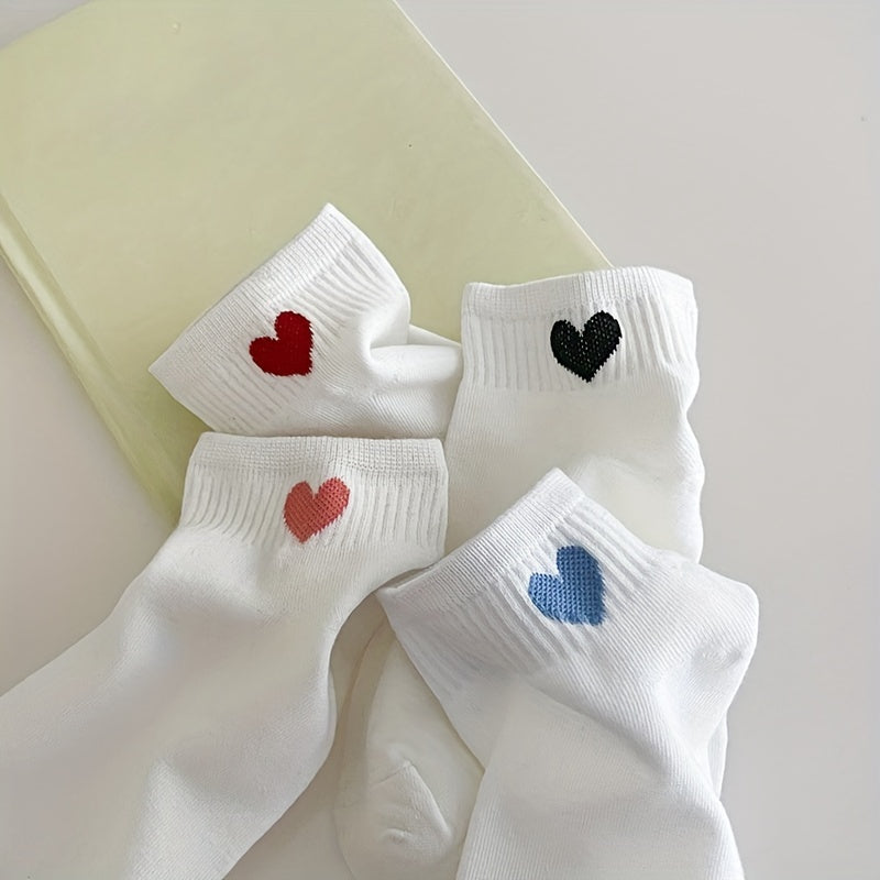 7 Pairs Heart Print Socks & Crew Neck Stockings