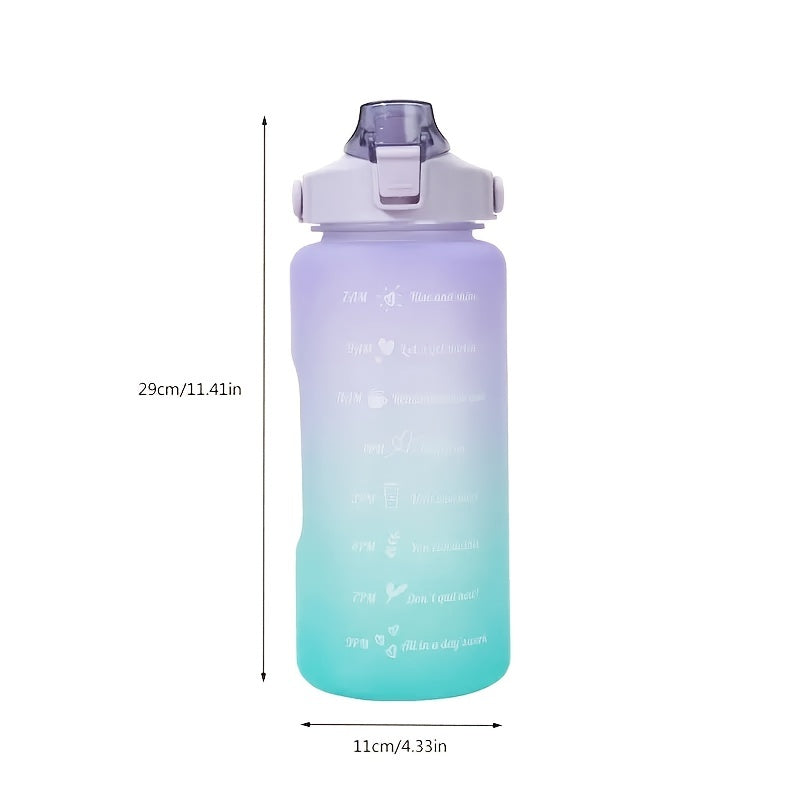 Gradient Water Bottle 2L with Time Marker and Straw