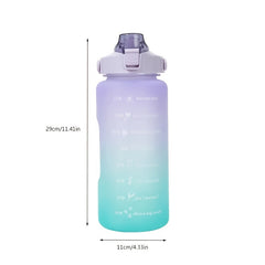 Gradient Water Bottle 2L with Time Marker and Straw