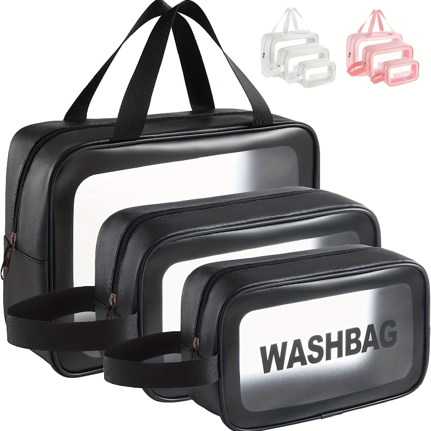 3Pcs Clear Travel Cosmetic Bag Set Waterproof Makeup Bag Portable Toiletry Bag