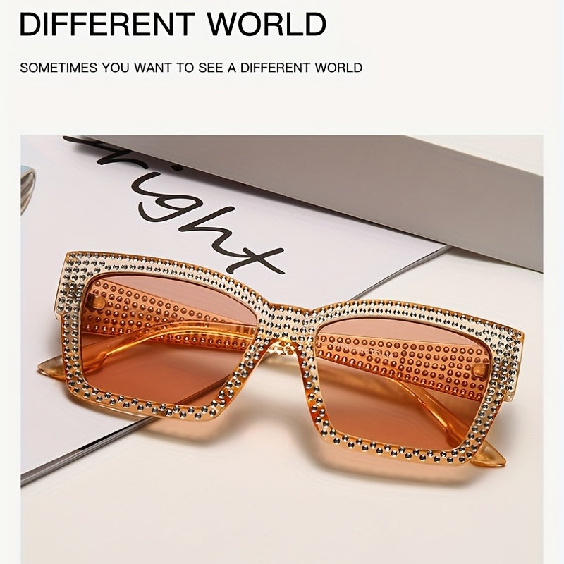 Square Frame Sunglasses Rhinestone Decor Stylish Cat Eye Eyeglasses
