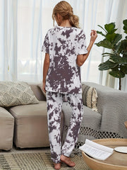 Tie Dye Print Lounge Set Short Sleeve Top & Pants