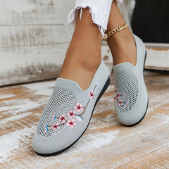 Women's Floral Embroidered Mesh Flat Shoes Lightweight Casual Footwear