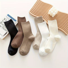 6 Pairs Solid Socks Comfy & Breathable Women's Stockings