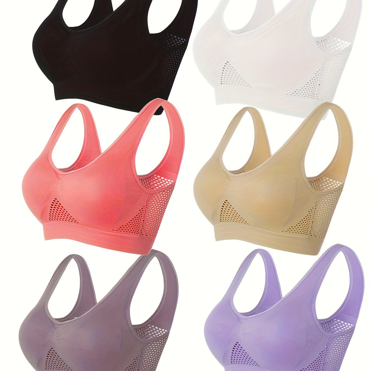 6 Pack Plus Size Sports Bra Set Hollow Mesh Breathable Fitness Gym Bra