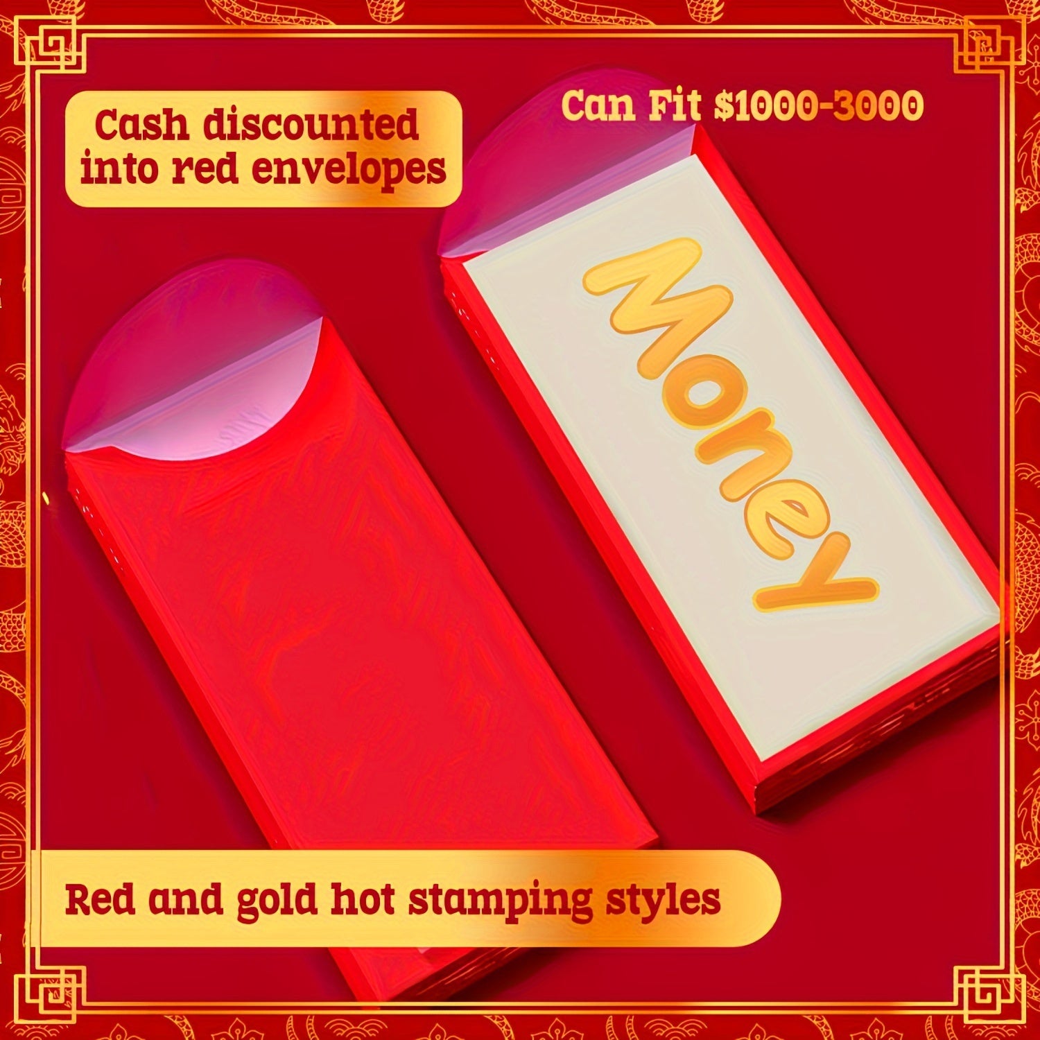 6pcs 3D Embossing Red Envelopes Lucky Money Pockets for Spring Wedding