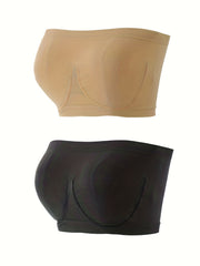 2pcs Strapless Bandeau Bras Soft Stretch Everyday Bra Women's Lingerie
