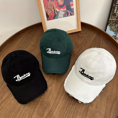 Hip Hop Baseball Cap Distressed Dad Hat Letter Patch Washed Sun Hat