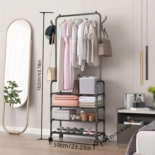 Movable Foyer Shoe Rack With Caster & Coat Rack