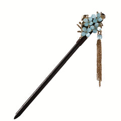 Flower Chinese Style Hairpin Golden Chain Pendant Wooden Hair Stick Ponytail Hol