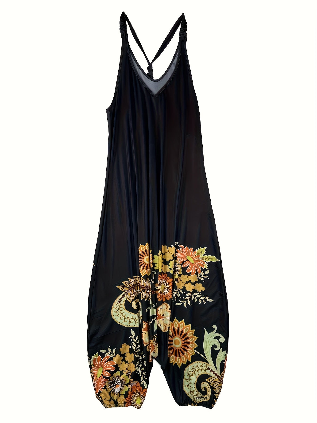  Paisley Print V Neck Stretch Jumpsuit