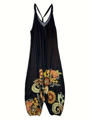  Paisley Print V Neck Stretch Jumpsuit